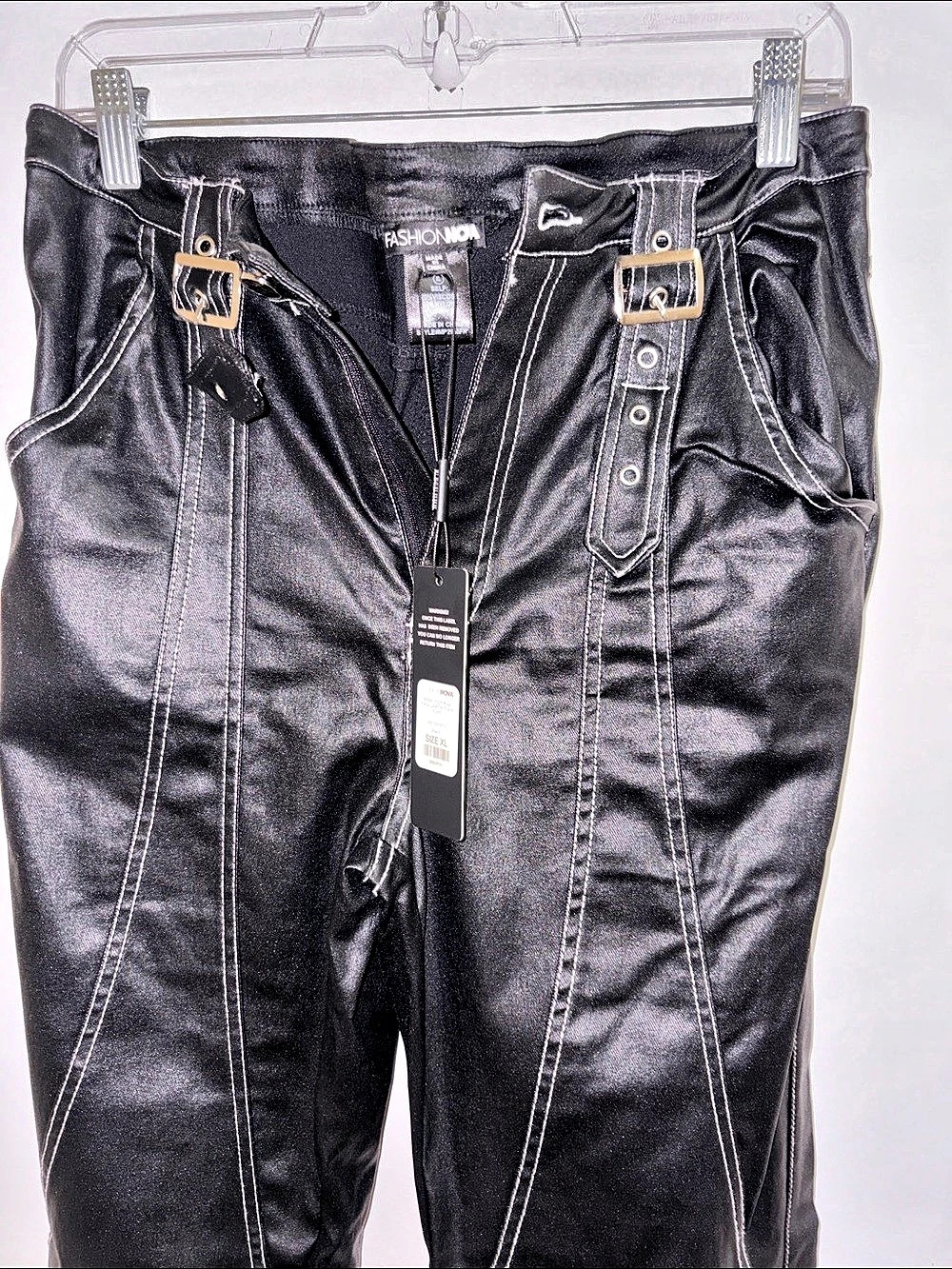 Fashion Nova Faux Leather Flare Pants in Black NWT